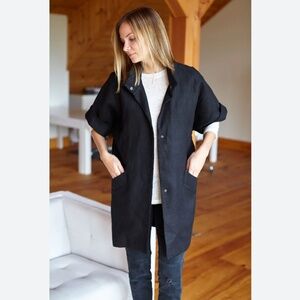 Emerson Fry Black Layering Linen Coat Top Small S